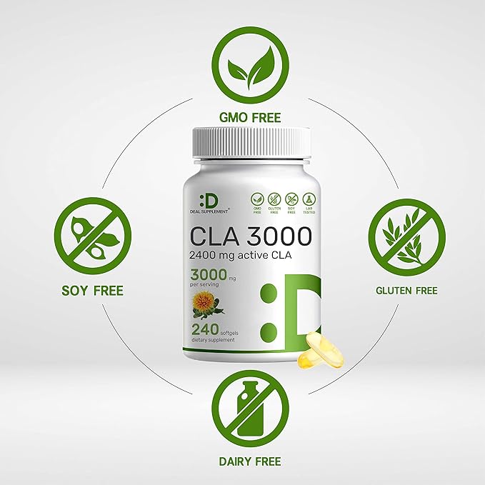Ultra Strength CLA 3000mg | 240 Softgels Active Conjugated Linoleic Acid from Safflower Oil