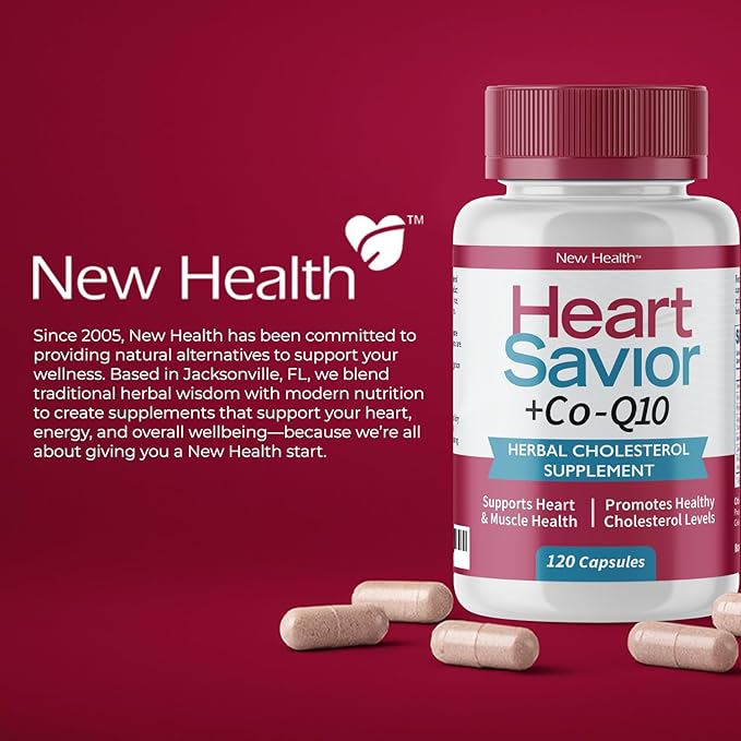 HeartSavior Natural Cholesterol Support Supplement with Red Yeast Rice CoQ10 Plant Sterols &amp Niacin Blend - 7-Ingredient Healthy Formula for Men &amp Women - Made in USA Non-GMO (120 Capsules