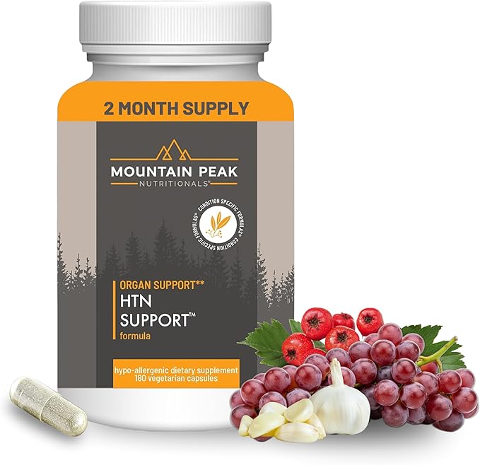 Mountain Peak Nutritionals HTN Blood Pressure Support Supplement for Heart &amp Circulation Health - Advanced Cardiovascular Formula with Rauwolfia Hawthorn Berry &amp Magnesium (180 Vegetarian Ca
