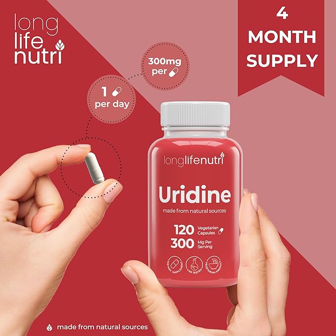 LongLifeNutri Uridine Monophosphate 300mg – Choline Precursor &amp Synaptic Function Nootropic for Focus &amp Mental Performance 120 Vegetarian Capsules 4-Month Supply GMP Certified Made in USA
