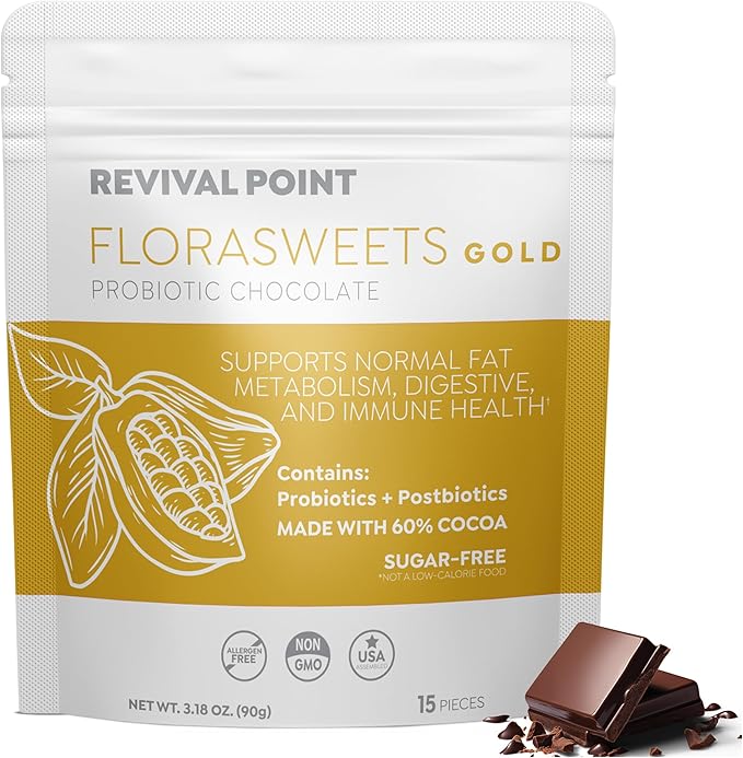 Florasweets Gold Chocolate Bites with Probiotic + Postbiotic Stains DE111 &amp BPL1 - Indivally Wrapped - Supports Digestive &amp Gut Health Bacillus subtilis (6)