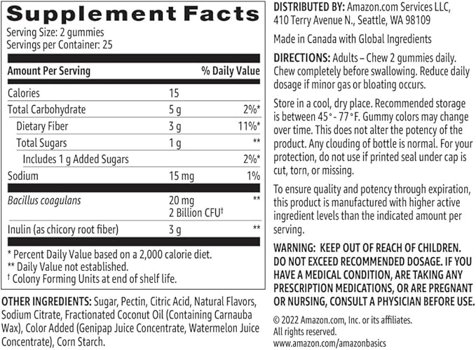 Amazon Brand - Solimo Prebiotic &amp Probiotic Gummies Two Billion CFU Blue Raspberry 50 Count (2 per Serving) (Pack of 2)