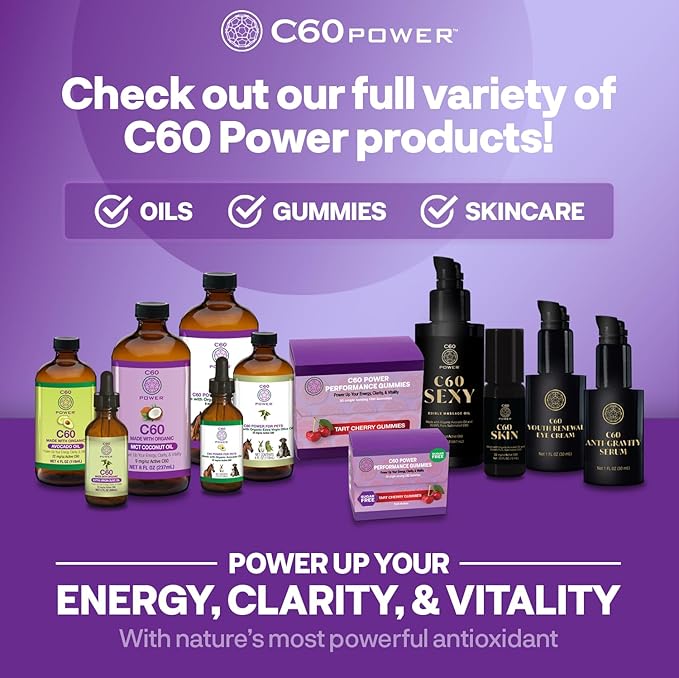 C60 Power C60 in Organic MCT Coconut Oil - Natural Wellness &amp Antioxidant Support for Men &amp Women 99.99% Pure Carbon Fullerenes Promotes Energy Mental Clarity &amp Stamina - 8 fl oz Bottl