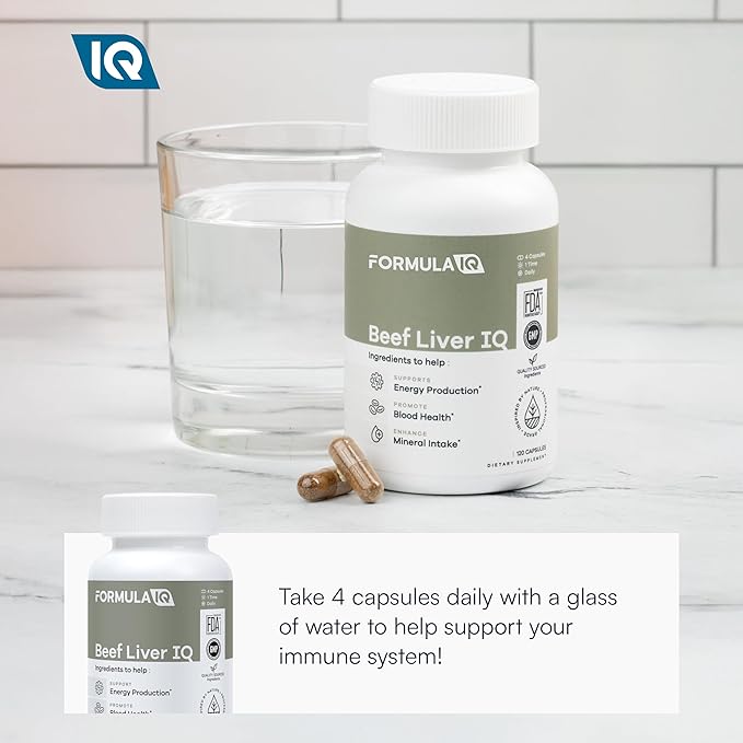 Formula IQ - Beef Liver IQ - Beef Liver Capsules - Supports Energy Production - Natural Iron Copper Vitamin A &amp Vitamin B - High Absorption - 120 Capsules