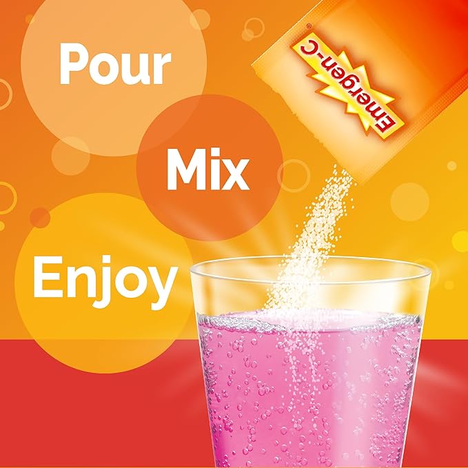 Emergen-C 1000mg Vitamin C Powder with Antioxidants B Vitamins and Electrolytes Vitamin C Supplements for Immune Support Caffeine Free Drink Mix Raspberry Flavor - 60 Count/2 Month Supply