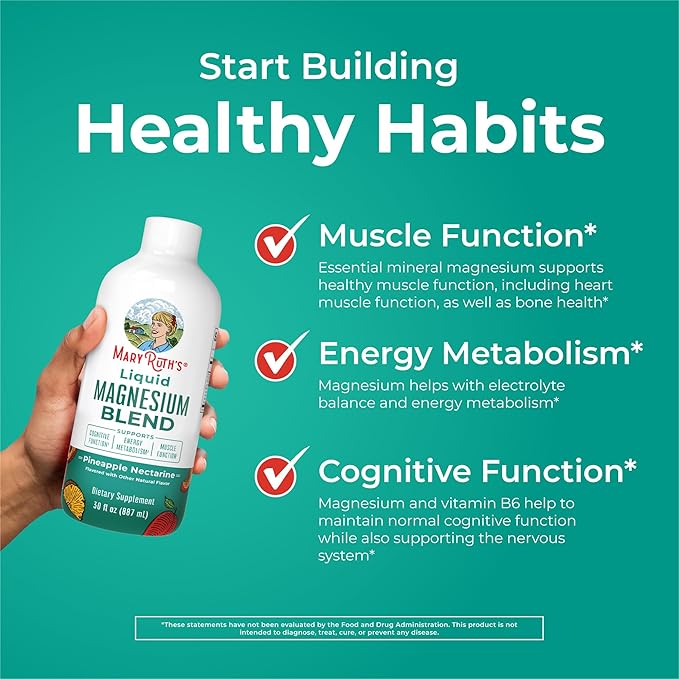 Liquid Magnesium Supplement by MaryRuth's | Magnesium Complex with Magnesium Glycerophosphate + Magnesium Bisglycinate + Taurate + Malate | Ages 4+ | Cognitive Function | Bone Health | Vegan | 30oz
