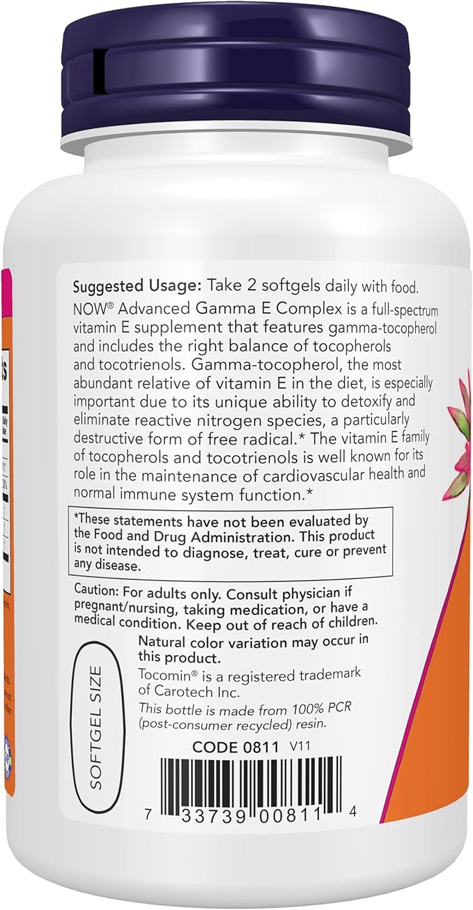 NOW Supplements Advanced Gamma E Complex Mixed Tocopherols &amp Tocotrienols Antioxidant Protection* 120 Softgels
