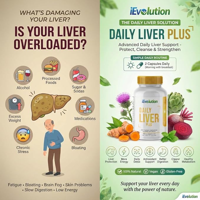 Daily Liver Plus Liver | 60 Capsules Liver Cleanse Detox &amp Support Supplement with Milk Thistle Dandelion Turmeric Artichoke for Enhanced Liver Health &amp Repair - Ideal for Daily Use