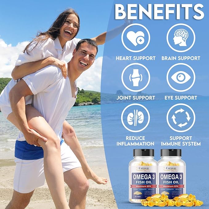 Omega 3 Fish Oil 2000mg- Pharmaceutical Grade. 1000mg EPA 500mg DHA. Burpless Capsules with No Fishy Aftertaste. All Natural Organic Non GMO Gluten Free for Men &amp Women.