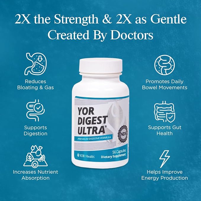 YOR DIGEST ULTRA - Digestive Enzymes for Bloating &amp Digestion Gut &amp Digestive Health Max Strength Instant Relief Gentle 15 Plant-Based Enzymes Vegan Gluten-Free Helps Digest Large Meals