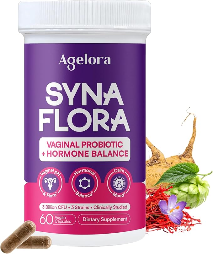 SynaFlora Vaginal Probiotics for Women | Hormone Balance with Maca Root Saffron &amp Hops | pH Balance &amp Mood Support | NSF Certified | GMP Made in USA | 60 Vegan Capsules