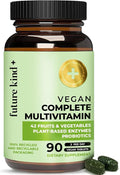 Future Kind Vegan Multivitamins Complete - 42-in-1 Vegan Multivitamins for Women &amp Men with Enzymes B12 Zinc &amp Probiotics for Digestion (90 tabs in Recycled Bottle)