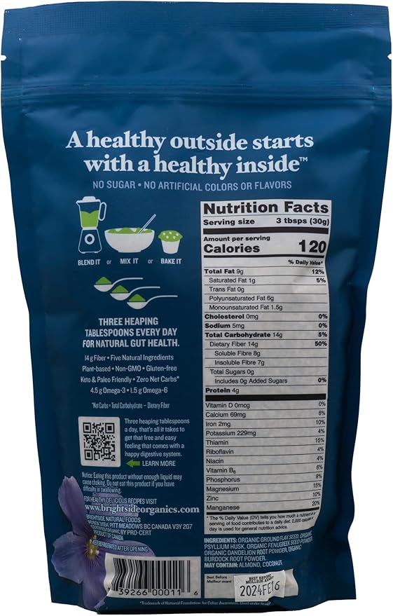 All-Natural Organic Fiber Powder Supplement Plant-Based Whole Food Ingredients No Artificial Colors or Flavors