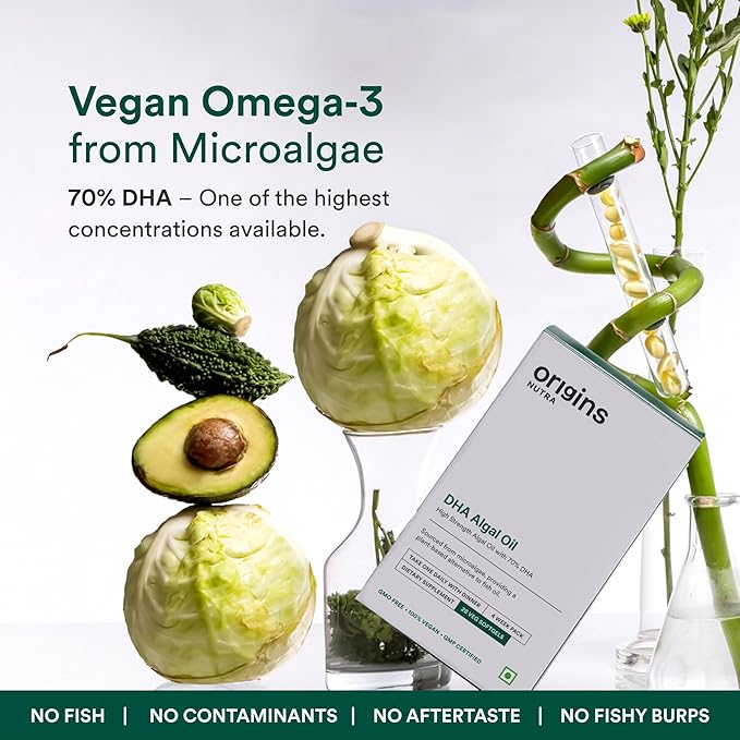 DHA Algal Oil 350mg | Vegan Omega-3 from Algae | Plant-Based Fish Oil Alternative for Brain Eye &amp Heart Health | 28 Veg Softgels