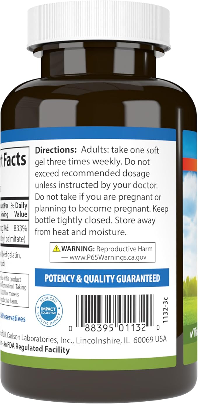 Carlson - Vitamin A 25000 IU (7500 mcg RAE) Immune Support Vision Health Antioxidant Vitamin A Supplements 250 Softgels