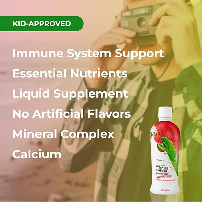 Youngevity Strawberry Kiwi-Mins Plant Derived Multi-Mineral Complex - Made from Humic Shale - Liquid Colloidal Form - Kid Friendly Taste - (32oz)