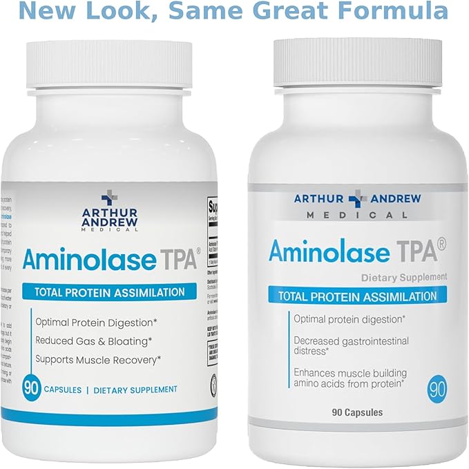 Arthur Andrew Medical - Aminolase TPA Total Protein Assimilation Optimal Protein Absorption and Decreased Gas and Bloating Vegan Non-GMO 90 Capsules