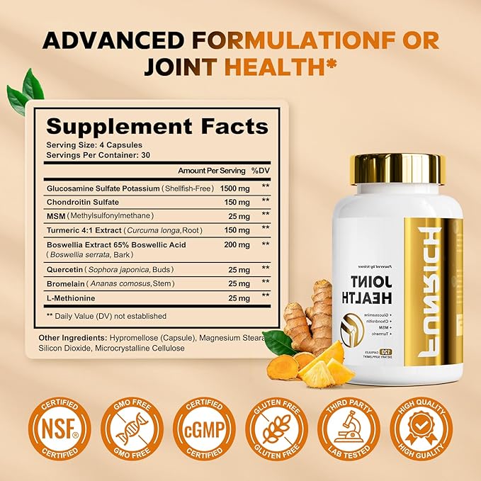 Joints Health Suppplement Glucosamine Chondroitin MSM - Joint Support Supplement for Women and Men with Turmeric MSM &ampBoswellia for Cartilage Joint Health and Flexibility - 3 Bottles