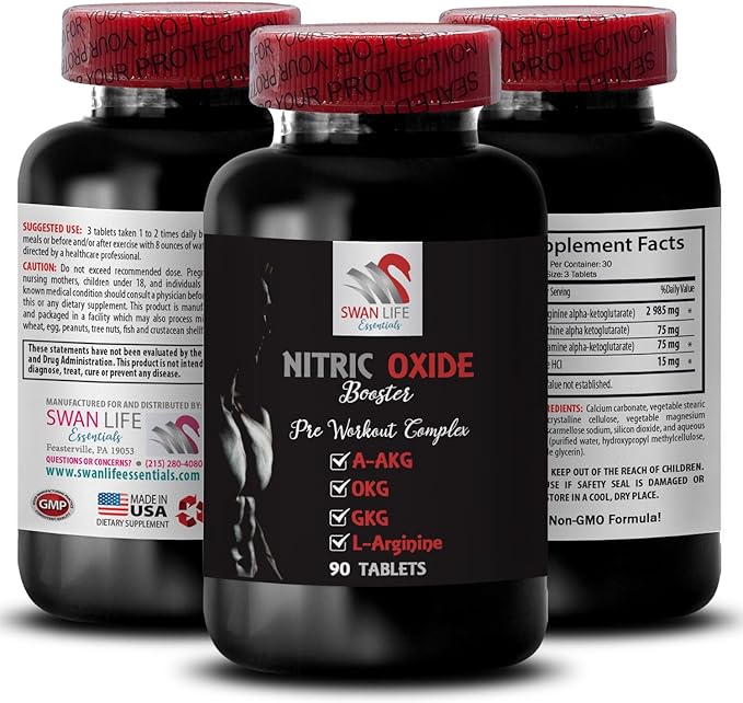 Ornithine alpha-ketoglutarate okg - NITRIC OXIDE BOOSTER - L-arginine supplements for men Endurance training Nitric oxide powder Fitness fuel Training aid Muscle support 3 Bottles 270 Tablets