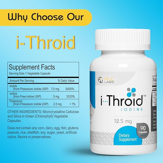 RLC Labs i-Throid 12.5 mg - Thyroid Supplements for Hypothyroidism Iodide Supplements for Thyroid Support Healthy Metabolism Thyroid Support for Women and Men - 90 Vegetarian Capsules (Pack of 2)