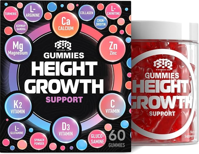 BIOTEQUELAB Height Growth Increase Gummies Vitamins Grow Tall Supplement Calcium Magnesium Zinc Ashwagandha Glucosamine Multivitamin for Teens Kids Adults