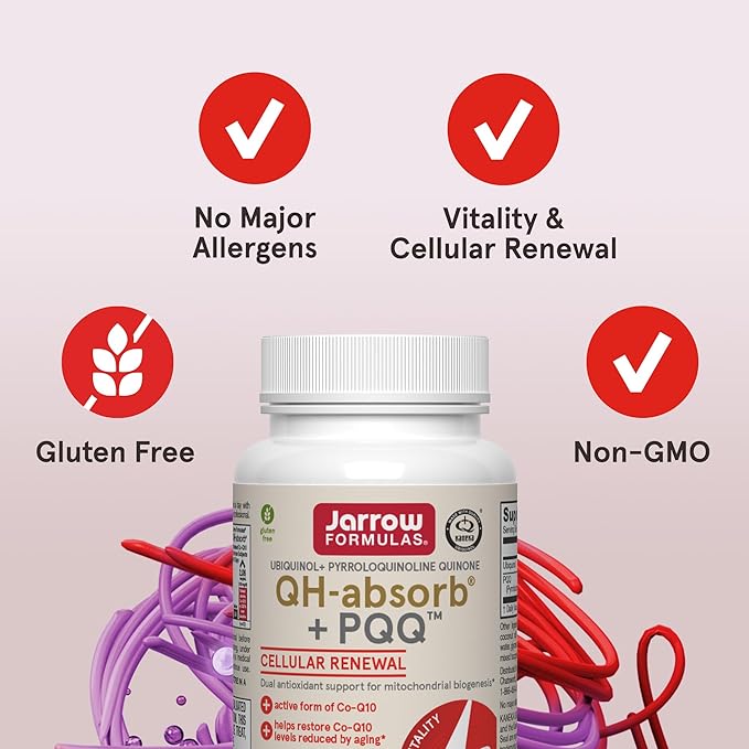 Jarrow Formulas QH-absorb + PQQ - 30 Softgels - Dietary Supplement Supports Mitochondrial Biogenesis Energy Production &amp Cardiovascular Health - Up to 30 Servings