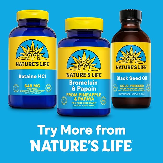 Nature's Life Bromelain &amp Papain from Pineapple and Papaya - Digestive Enzymes for Women and Men - Protein Digestion Digestive Health Gut Health Support - Vegan 60-Day Guarantee - 100 Servings