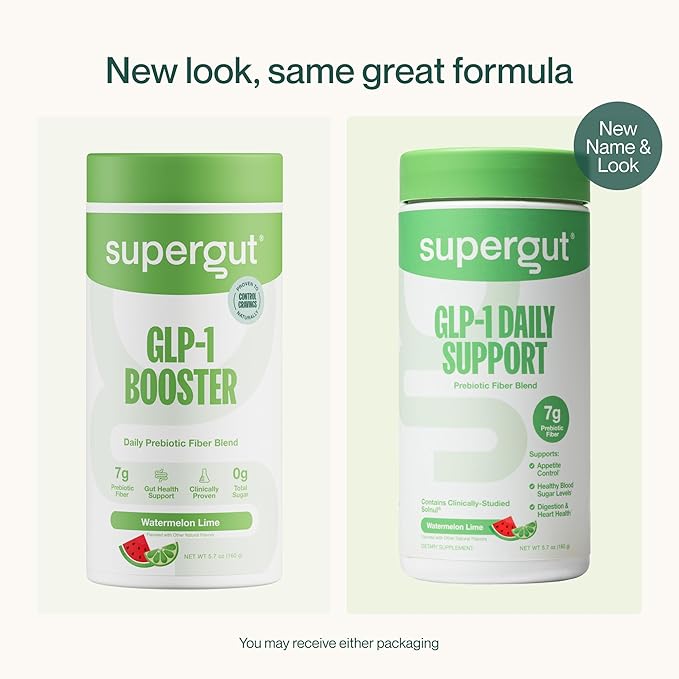 Supergut GLP1 Daily Support - Watermelon Lime - High Fiber GLP-1 Supplement Powder for Women &amp Men - Sugar-Free Drink Mix for Gut Health &amp Digestive Support (18 Servings)
