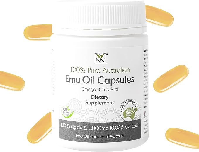 Y Not Natural Emu Oil Capsules - Heart Hair Metabolism &amp Joint Support Supplement - Pharmaceutical Grade Emu Oil with CLA Omegas 3 6 &amp 9 with Vitamin K2 A &amp E 1000mg 100 Capsules