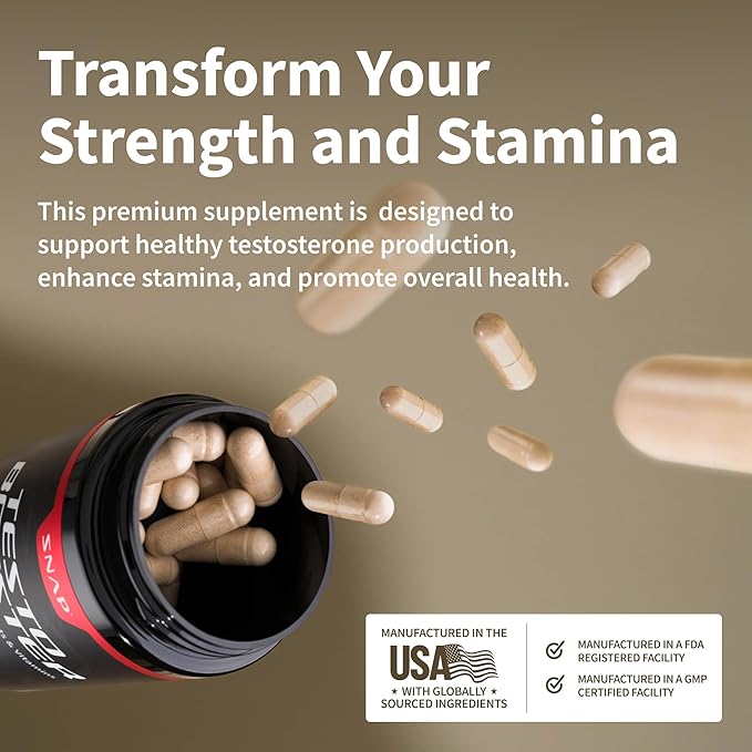 Snap Supplements Nitric Oxide Booster + Testo Booster Supplement Bundle for Men 90 Vegetarian Capsules Each