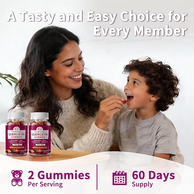 M inch (2 Pack) Quercetin Gummies with Bromelain Elderberry Zinc and Vitamin C - Chewable Quercetin 100mg Supplement for Immunity Allergy Aging Support - Vegan Gummies for Adult &amp Kid