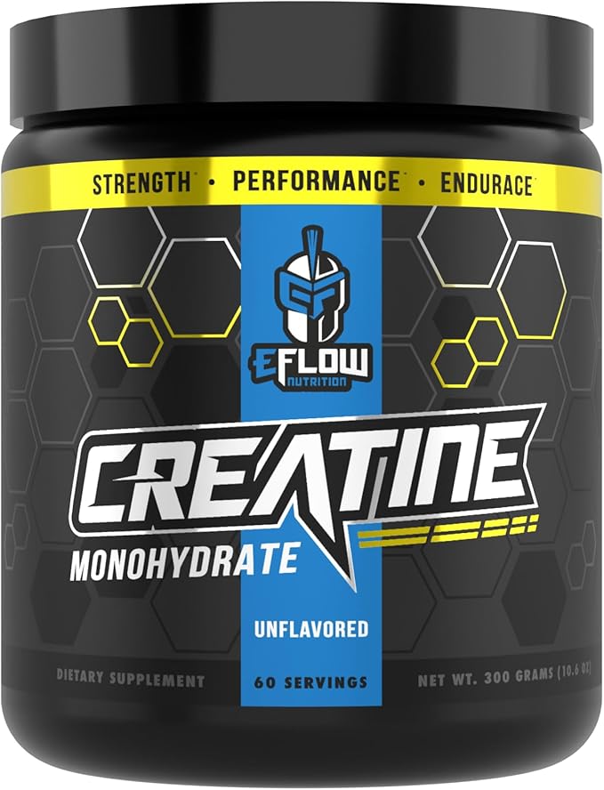 eFlow Nutrition Micronized Creatine Monohydrate Powder Unflavored No Bloat Creatine for Men &amp Women - Muscle Strength Performance &amp Recovery - 60 Servings 5g Per Serving