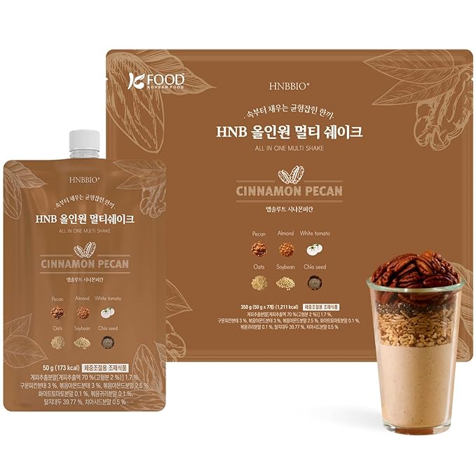 Korean Food All-In-One Multi Shake Cinnamon Pecan(50g*7 Packs) Dietary Fiber Essential Amino Acids Vitamins 7-Day Convenient Individual Packs (12.35 oz)