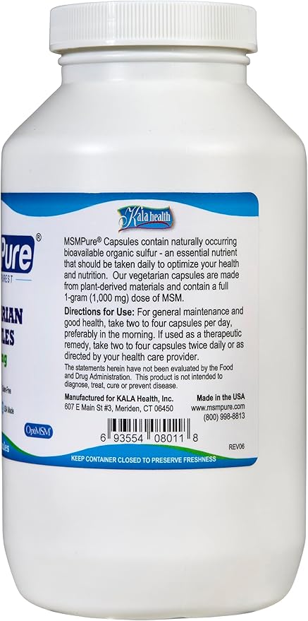 KALA HEALTH MSMPure MSM Capsules 250 Count and MSM Gel with Organic Aloe 8oz Bundle