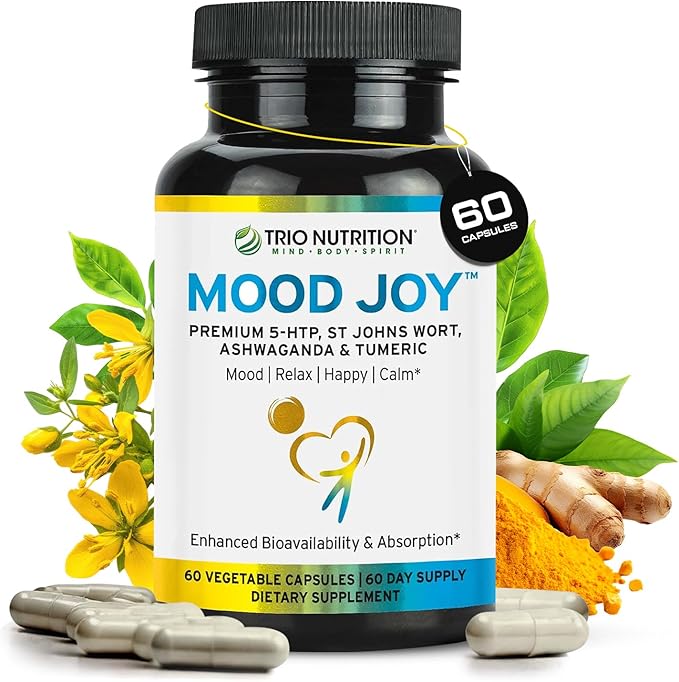 Trio Mood Joy | Premium 5-HTP St Johns Wort Ashwagandha &amp Turmeric | Ashwagandha Capsules to Promote Natural Calm &amp Relaxed Mood | Mood Support Supplement | 60 Day Supply*