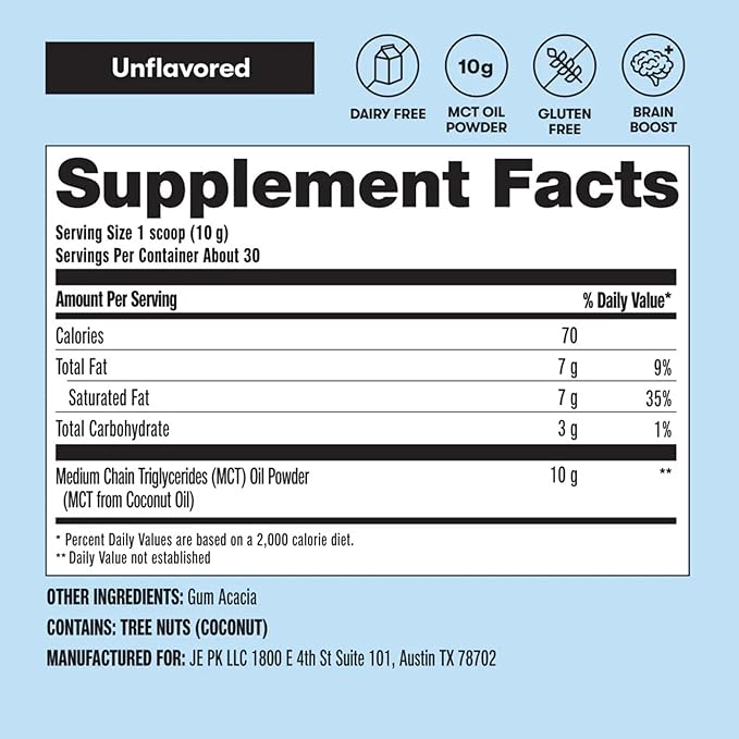 Perfect Keto 7g MCT Oil Powder Medium Chain Triglycerides Supplement Non Dairy Coffee Creamer for Keto Diet Ketogenic MCT Oil Mix for Coffee Smoothie Protein Shakes Tea Unflavored 30 Servings