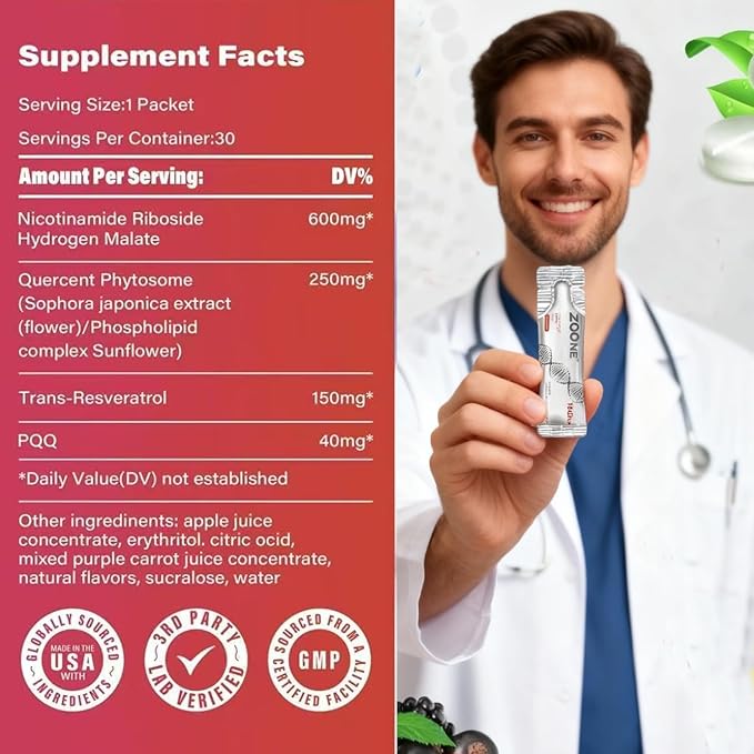 NAD Resveratrol Supplement NAD+ Liquid Supplement 1000mg with Nicotinamide Riboside Resveratrol &amp PQQ NAD Supplements for Men &amp Women Healthy Aging &amp Boosts Cellular Energy – 30 Packs