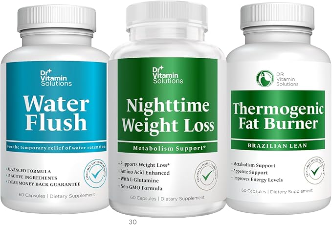 DR VITAMIN SOLUTIONS Nighttime Fat Burner Thermogenic Weight Loss and Diuretic Water Pills - Metabolism and Water Retention Pills for Women and Men 180 caps