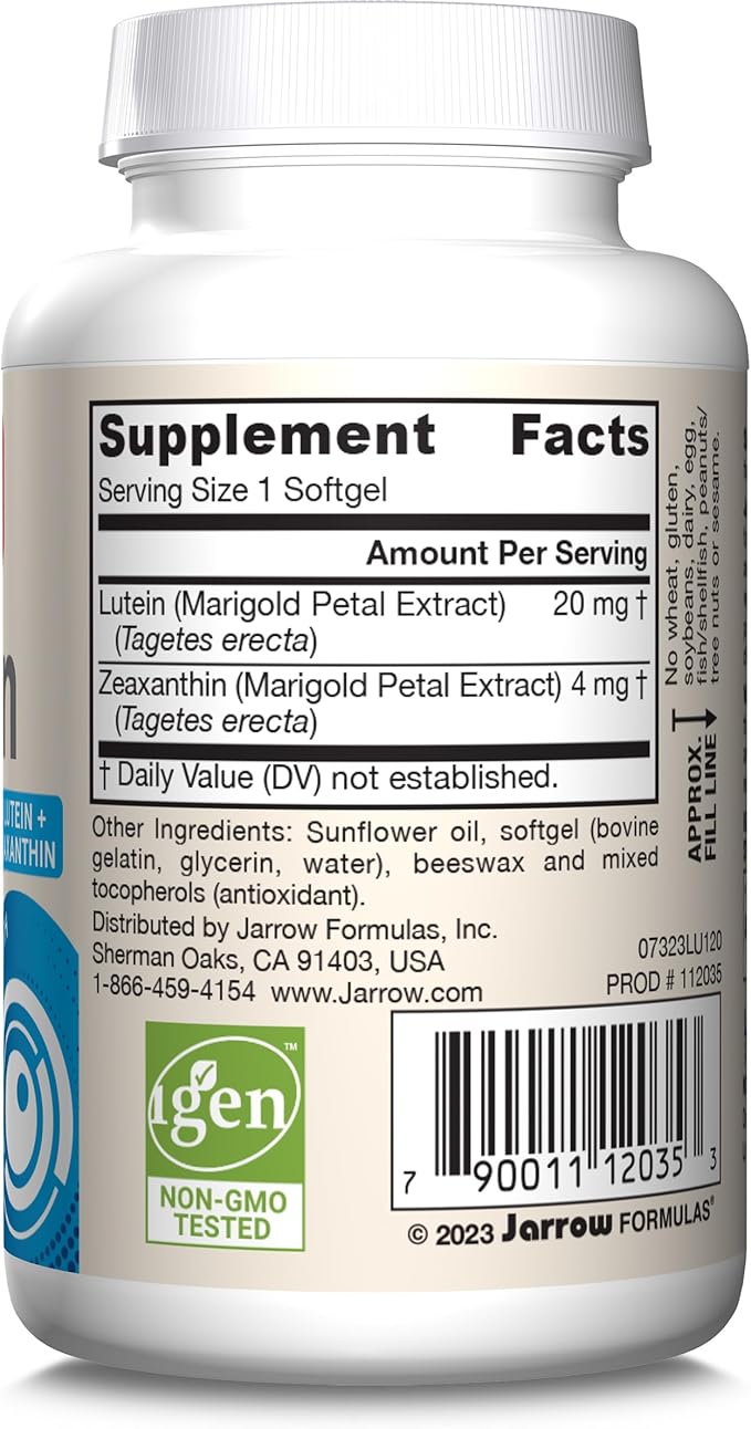 Jarrow Formulas Lutein 20 mg - 120 Softgels - Clinically Documented Eye Health &amp Support - With Zeaxanthin - 120 Servings
