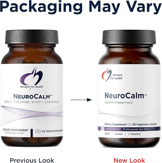 Designs for Health NeuroCalm - Supports Mood &amp Stress Relief with GABA Inositol L-Theanine 5HTP Vitamin B12 and B6 Taurine Chamomile Magnesium and PharmaGABA - Gluten Free Vegan (60 Capsu