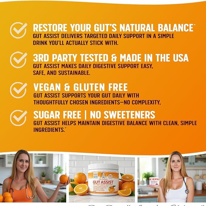 Leaky Gut Support Powder | L-Glutamine Gut Lining Formula | Gut Assist by Dr. Danielle Orange Flavor