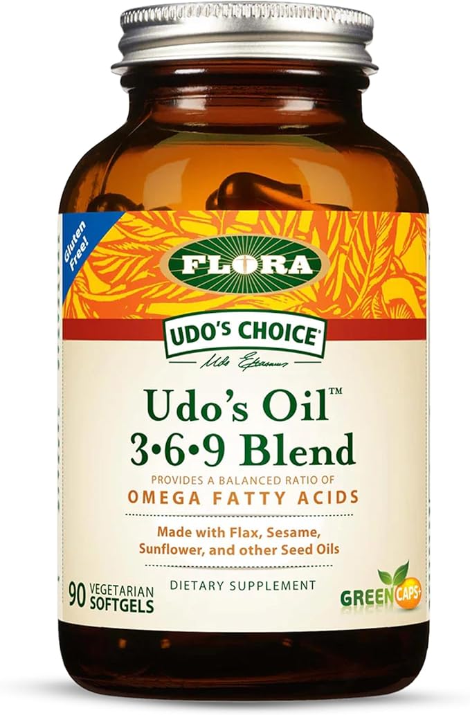 Flora Health Udo's Oil 3-6-9 Blend Balanced Omega Fatty Acids from Flax Sesame Sunflower 90 Vegetarian Capsules