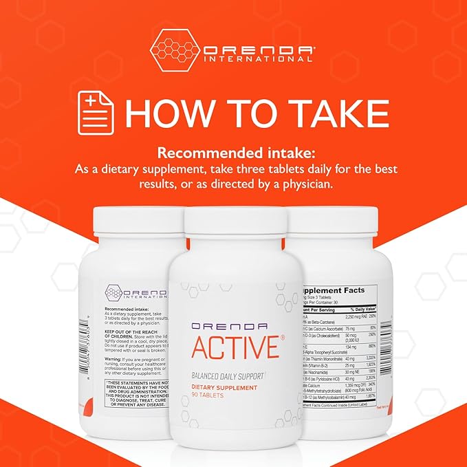 Orenda Active® | All 8 Forms Vitamin E BioFolate® &amp Young &amp Active™ Blend | Energy &amp Immune Support | Men &amp Women | 90 Tablets