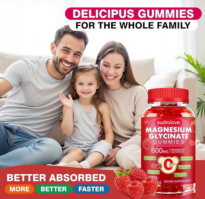 Magnesium Glycinate Gummies 600mg- Sugar Free Mg Potassium Supplement with Magnesium Glycinate Vitamin D B6 and CoQ10 for Calm Support &amp Sleep for Adults 60 Days Supply ((Pack of 2) Raspberry)