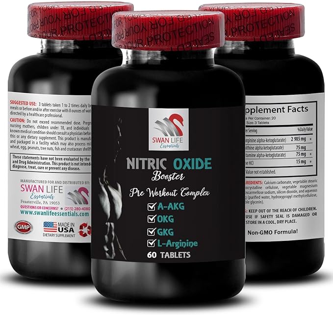 L-Arginine - NITRIC OXIDE BOOSTER - Nitric oxide supplements for men Strength enhancer Energy booster Training formula Stamina blend Pump support Muscle recovery Exercise fuel 2 Bot 120 Tabs