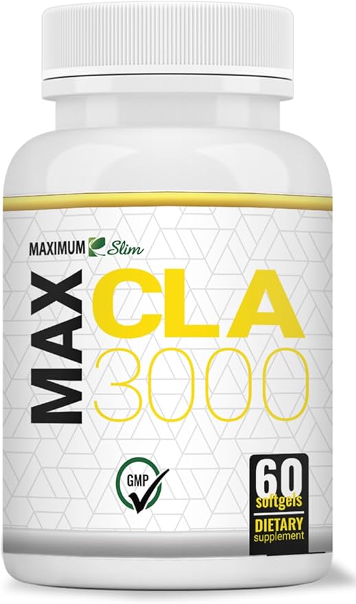 Maximum Slim MAX CLA 3000 High Potency Natural Weight Loss Exercise Enhancement Increase Lean Muscle Mass Non-Stimulating Non-GMO 95% Pure CLA 90 Count