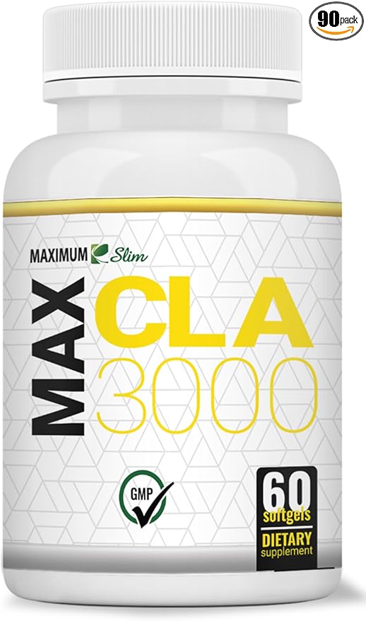 Maximum Slim MAX CLA 3000 High Potency Natural Weight Loss Exercise Enhancement Increase Lean Muscle Mass Non-Stimulating Non-GMO 95% Pure CLA 90 Count