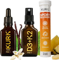 High Strength Liquid Curcumin Oil from Turmeric (Vanilla 1 Fl Oz) Sport Electrolyte Tablets (Pineapple 20 Tabs) and Vitamin D3 K2 Oral Spray Bundle