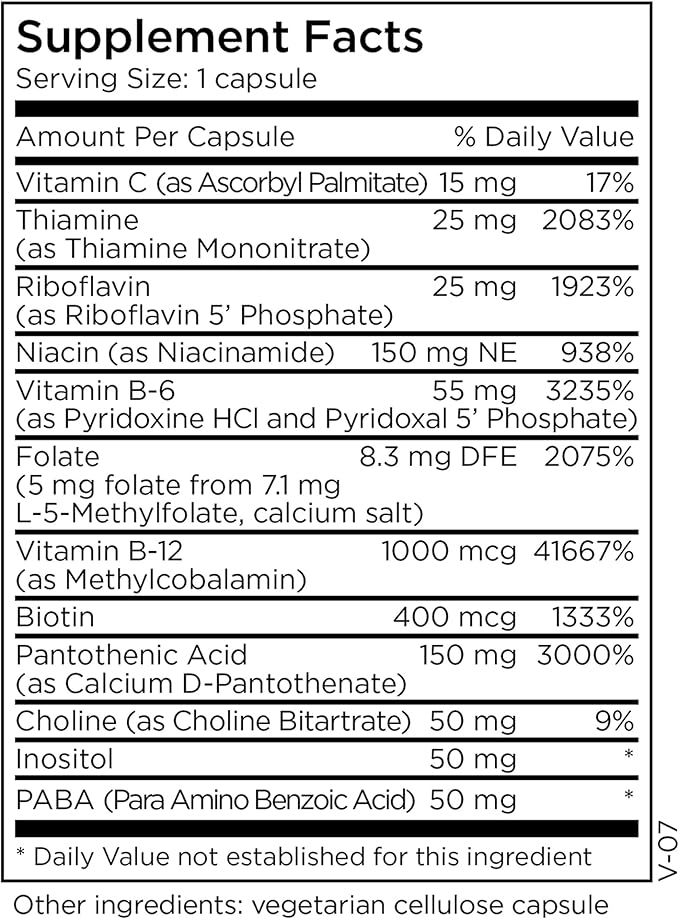 MethylPro B Complex + L-Methylfolate 5 mg - Bioavailable Methylated Vitamin Blend - Supports Energy and Stress - Vegetarian &amp Hypoallergenic - 30 Servings - 30 Capsules