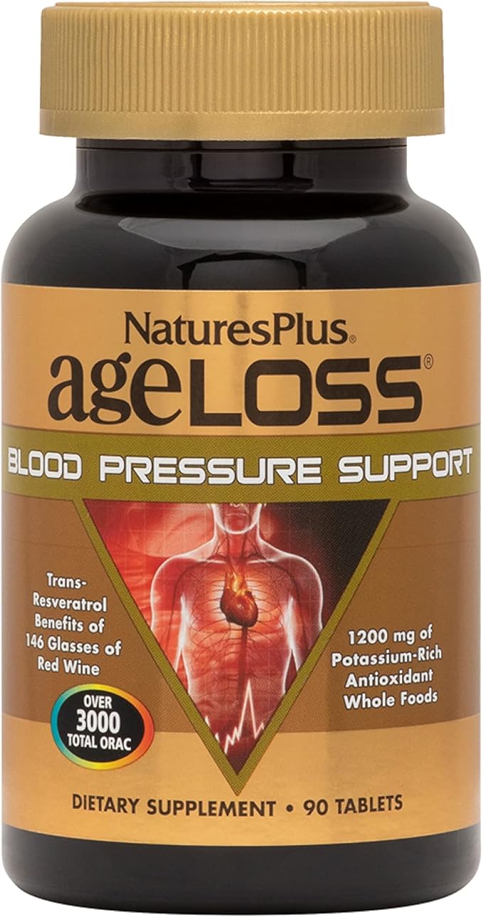 NaturesPlus AgeLoss Blood Pressure Support - 90 Tablets - with Trans-Resveratrol &amp 1200 mg of Whole Foods - Vegetarian Gluten Free - 30 Servings